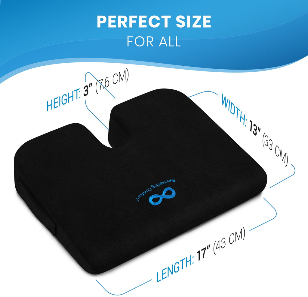 Everlasting Comfort Car and Truck Seat Cushion, Memory Foam Wedge Chair Driving Pillow, Black