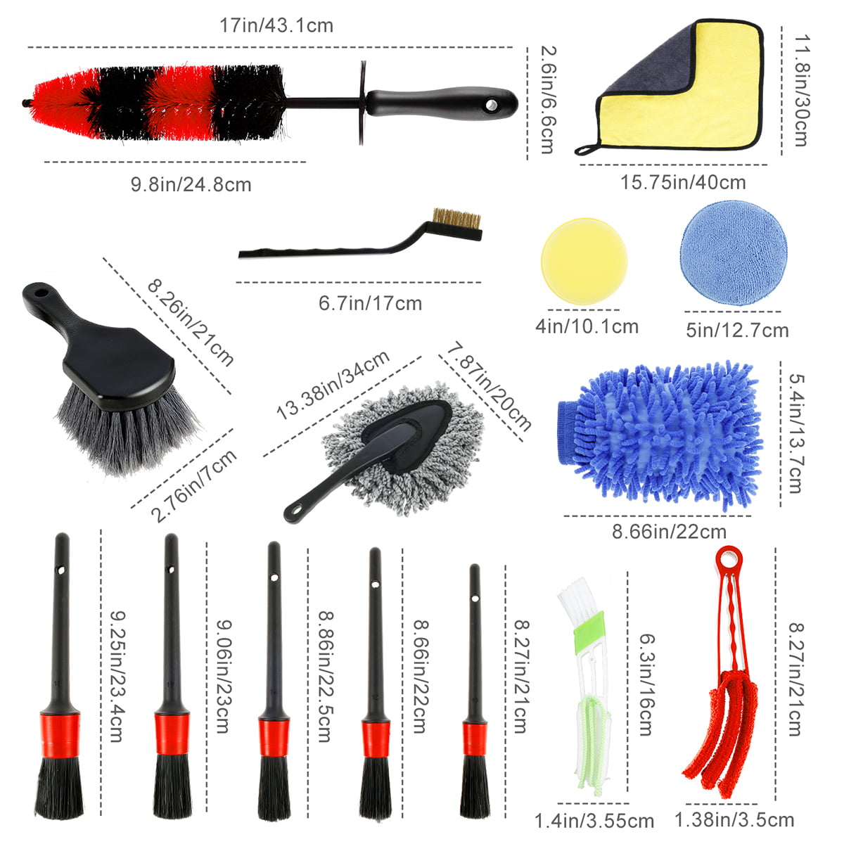 ODOMY 18pcs Car Wash Cleaning Tools Kit Car Detailing Set,Car Wash Kit Interior and Exterior with Car Detail Brushes, Tire Brush, Towels