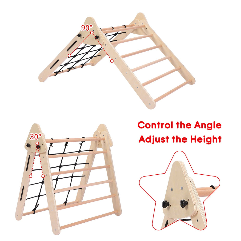 Garvee 2-in-1 Wooden Climbing Toys, Foldable Triangle Ladder Toy, with Ramp, Slide or Climb, Indoor Gym Playground Playset for Toddlers