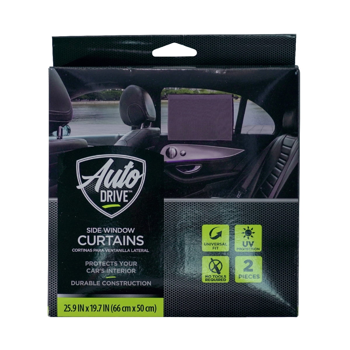 Auto Drive 2PK Grey Color Double Layer Curtain Sun Shade of Product Size 26" x 19.68"