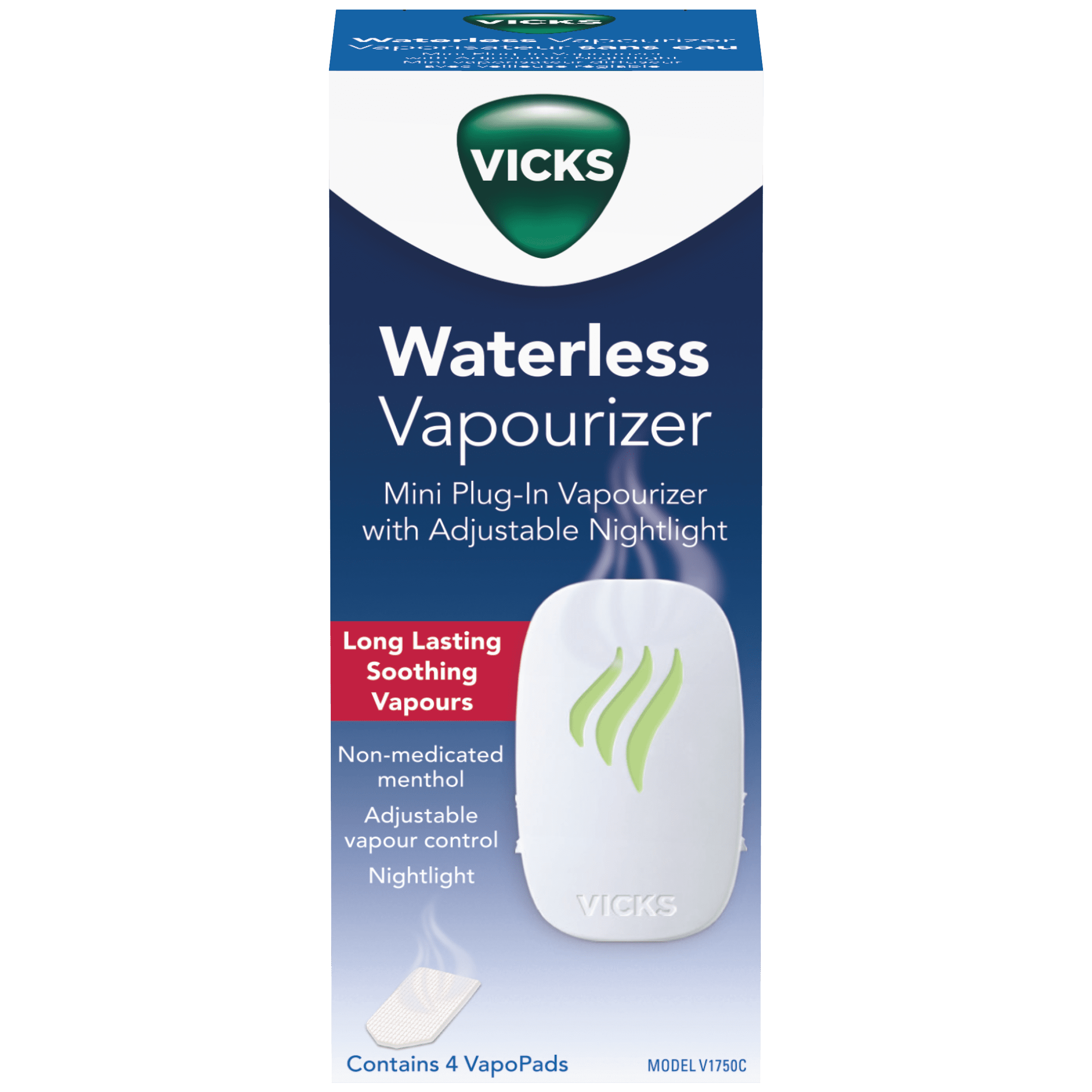 Vicks Plug-in Waterless Vaporizer with Nightlight, 100 sq ft, V1750