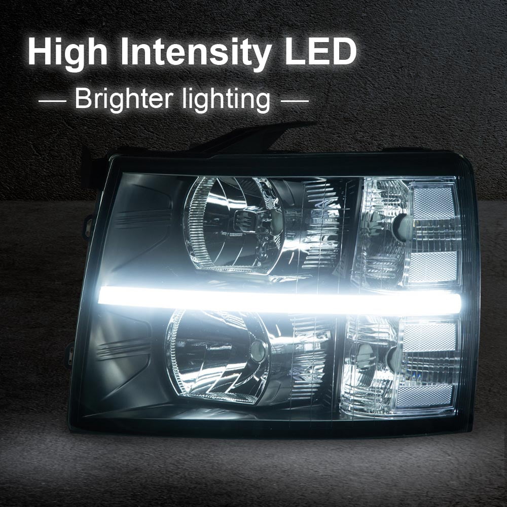 G-Plus LED DRL Headlights Fit for 2007-2014 Chevy Silverado 2500 3500 & HD Models/2007-2013 Chevy Silverado 1500 Bumper Headlamp