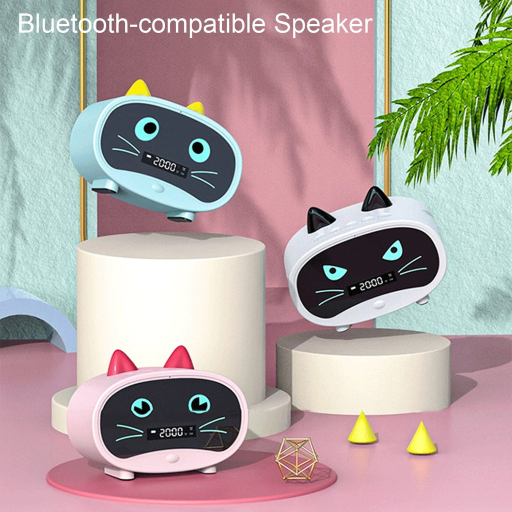 Deyuer Bluetooth-compatible Speaker Mini Portable Alarm Clock Cute Cartoon Cat Wireless Loudspeaker for Outdoor