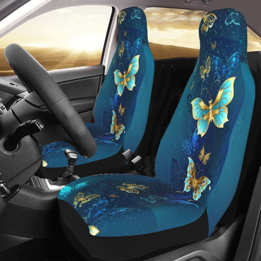 KAKALAD Blue butterfly Car Seat Covers Set Vehicle Front Seats Protector 2 Pcs
