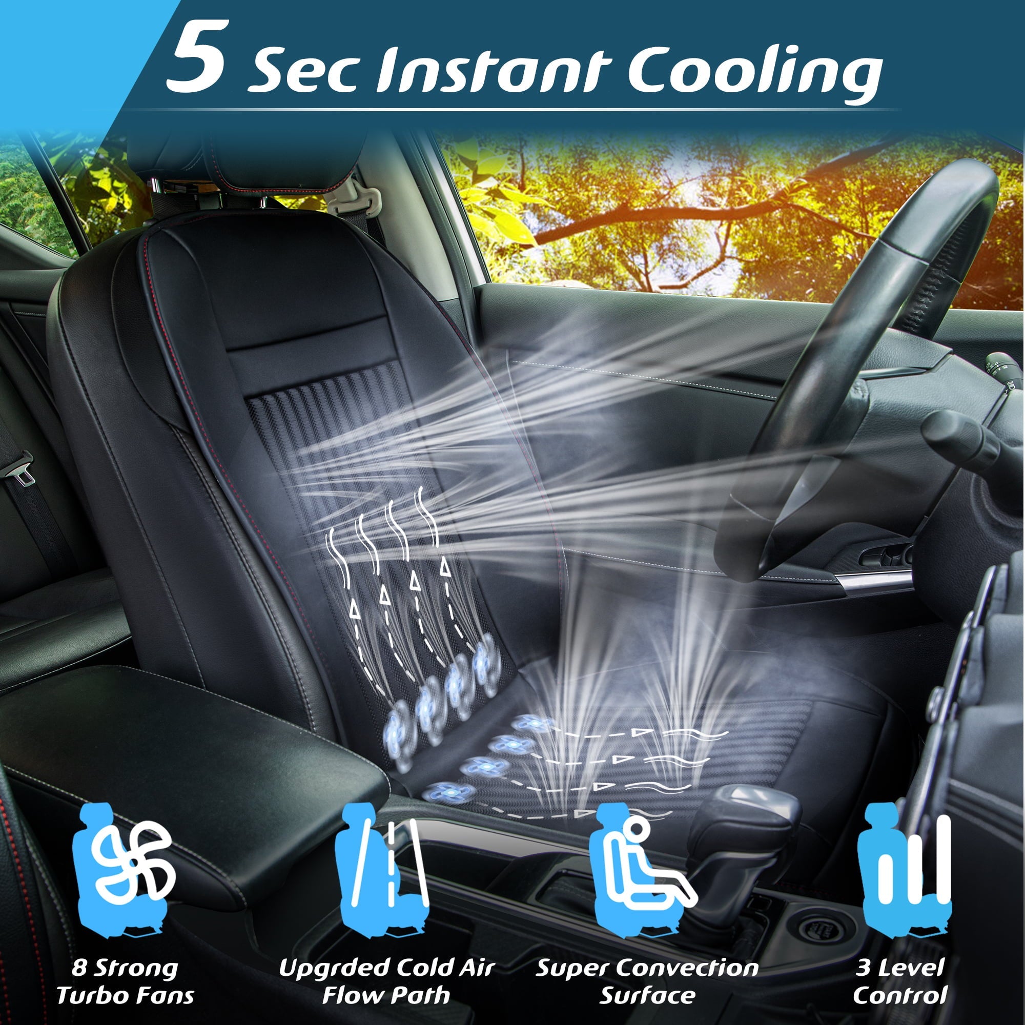 Paffenery Luxury Heated and Cooling Car Seat Cover, Ventilated Cooling Car Seat Warmer Cushion 12-24V Universal Fit, Fashion Black