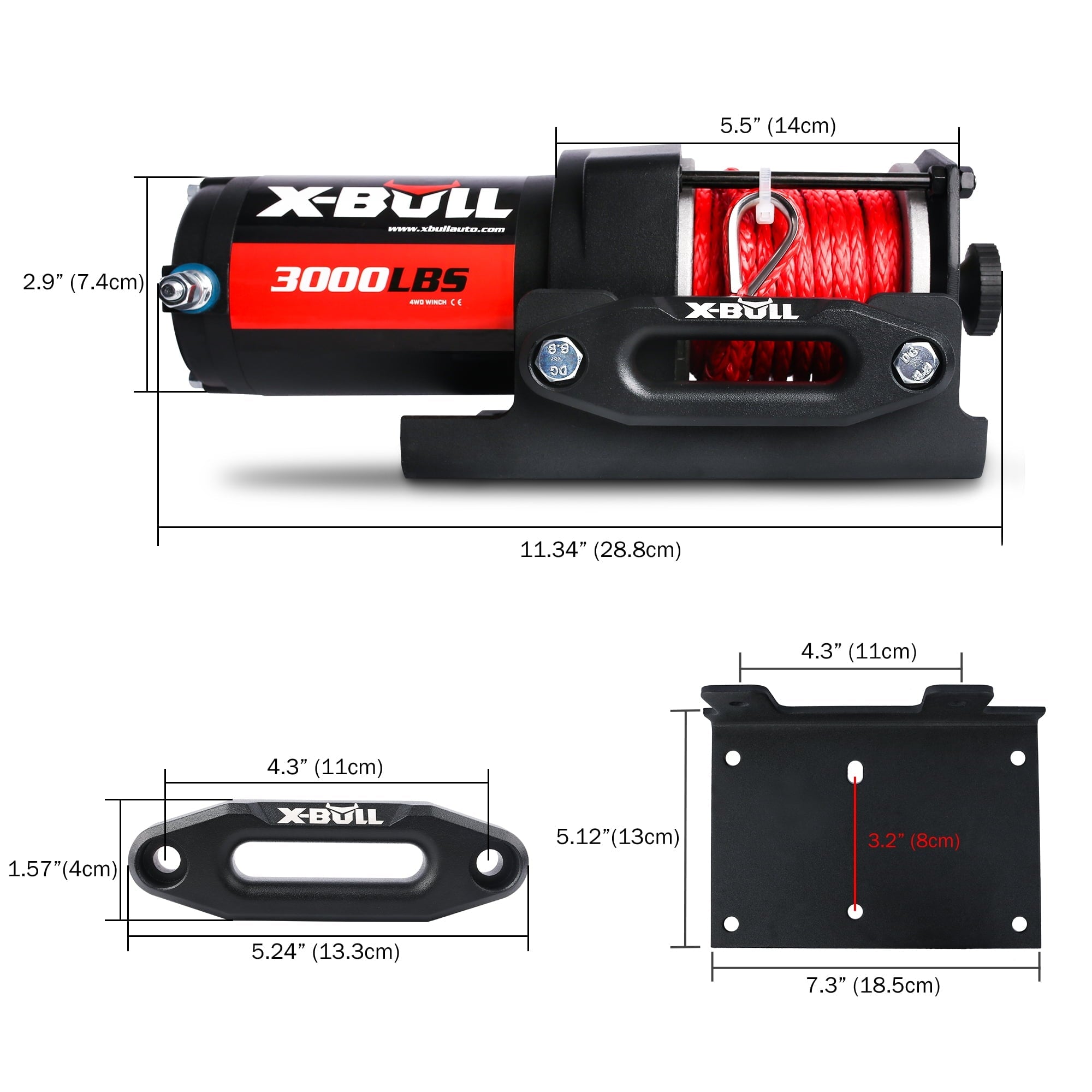 X-BULL 12V 3000LBS Electric Winch Synthetic Rope Electric Winch for Towing ATV/UTV Off Road