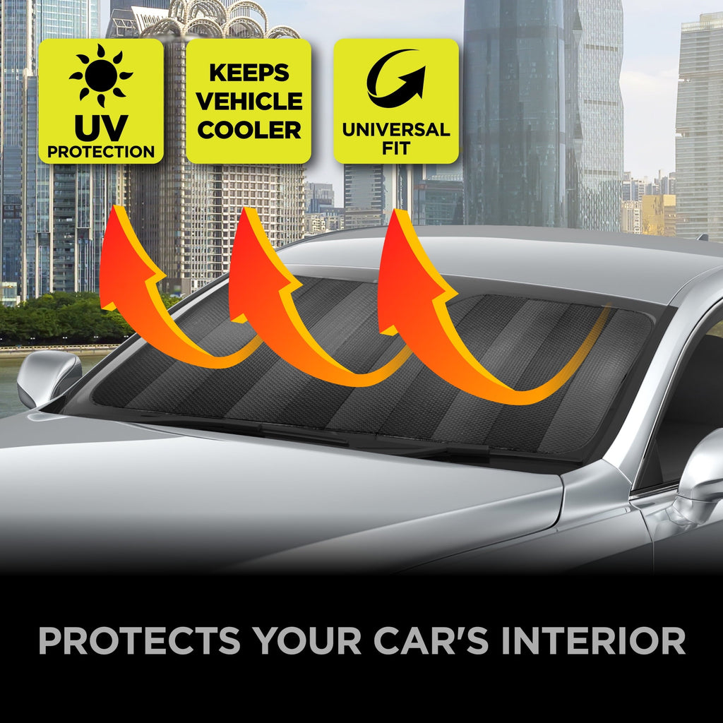 Auto Drive Windshield Black Accordion Sunshade for Models Sedan SUV Hatchback Liftback 1 Count, 63"x 28.5"