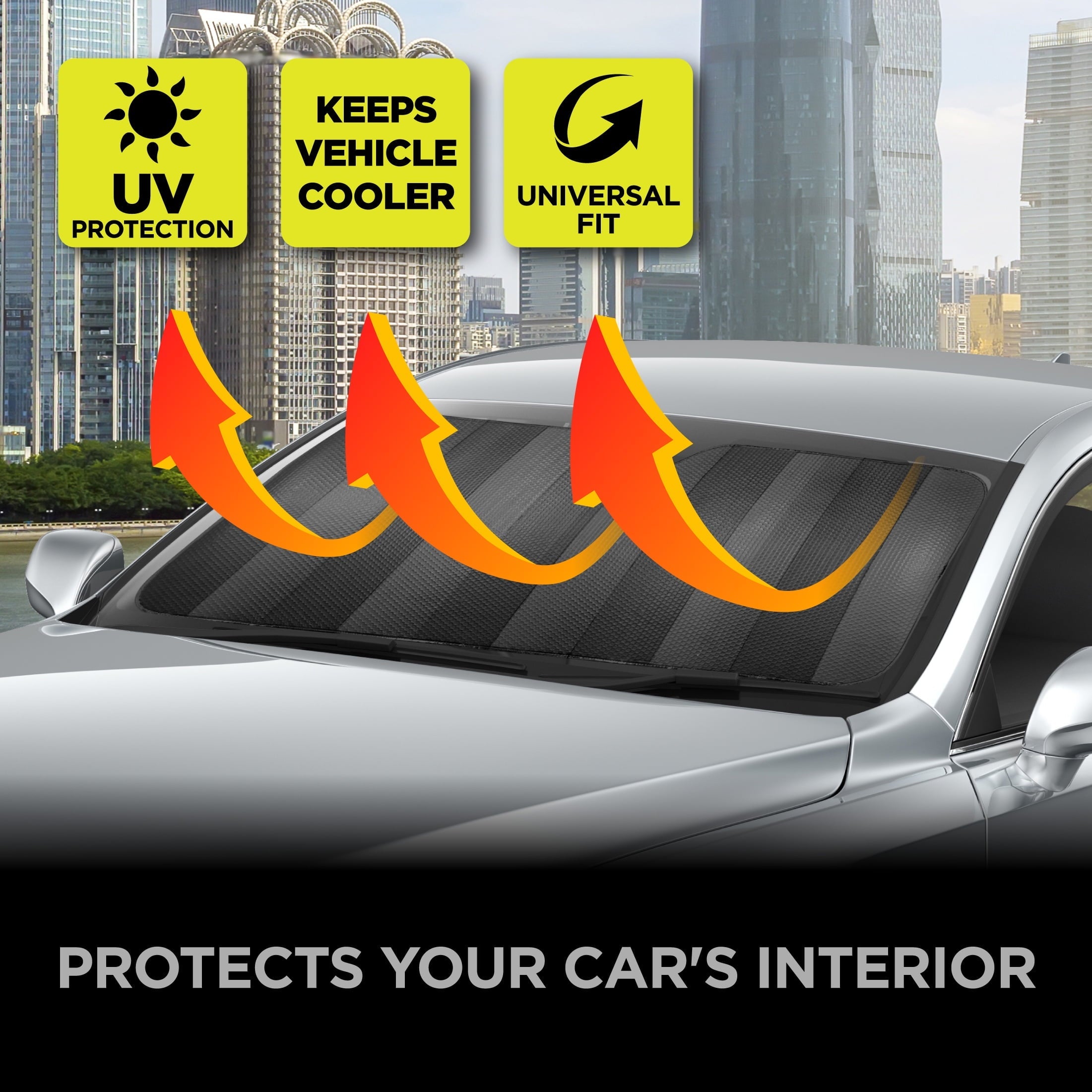 Auto Drive Windshield Black Accordion Sunshade for Models Sedan SUV Hatchback Liftback 1 Count, 63"x 28.5"