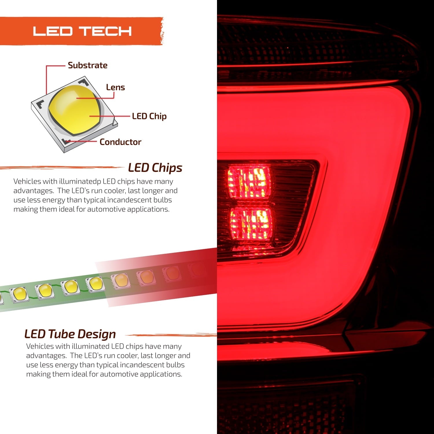 For 08-11 Subaru Impreza WRX Sedan [Full LED] Running Tube Red Tail Lights Pair