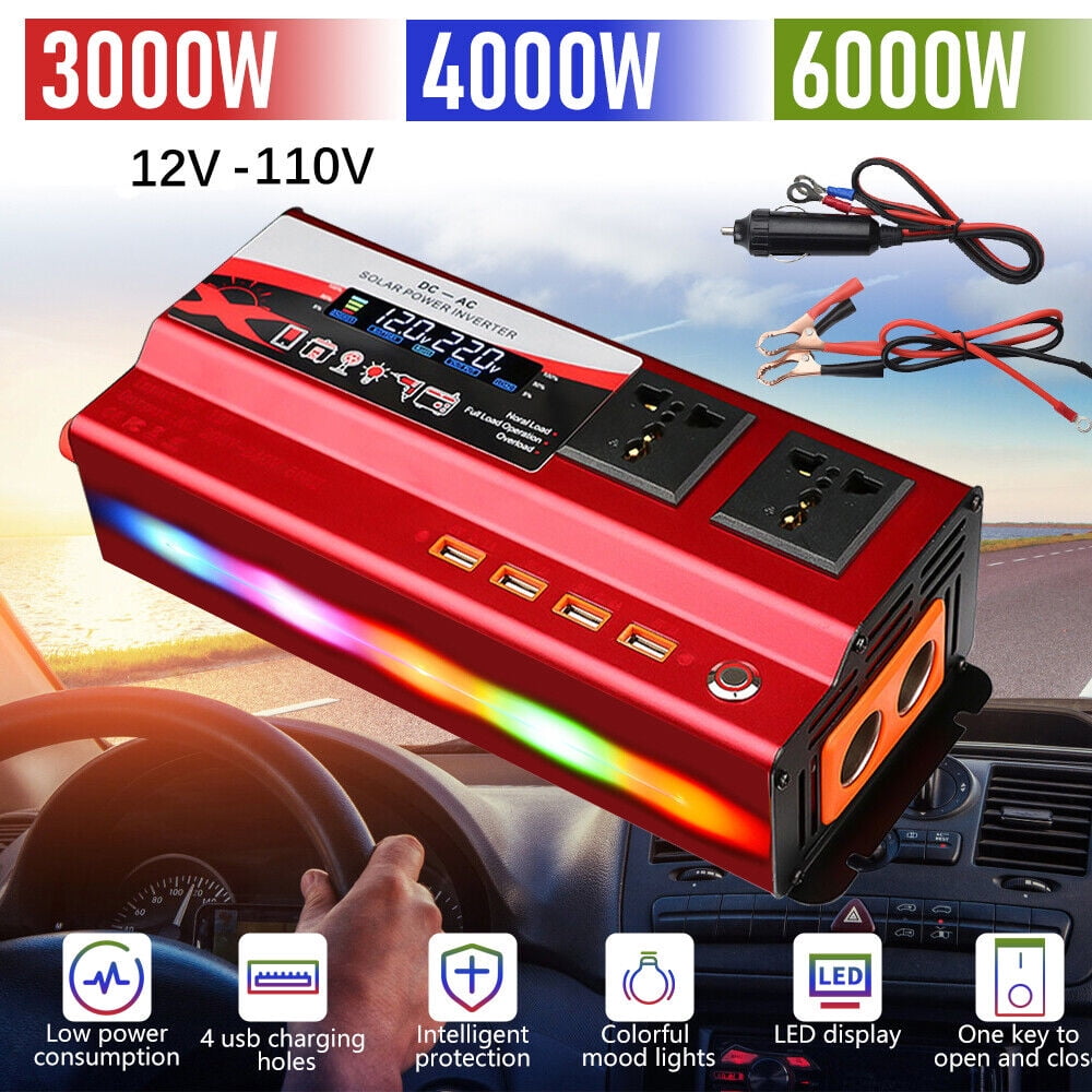 MDHAND 3000/4000/6000W Vehicle Car Power Inverter DC 12V to AC 110V Converter Modified Sine Wave,4 USB Outlets RV Solar Converter LED
