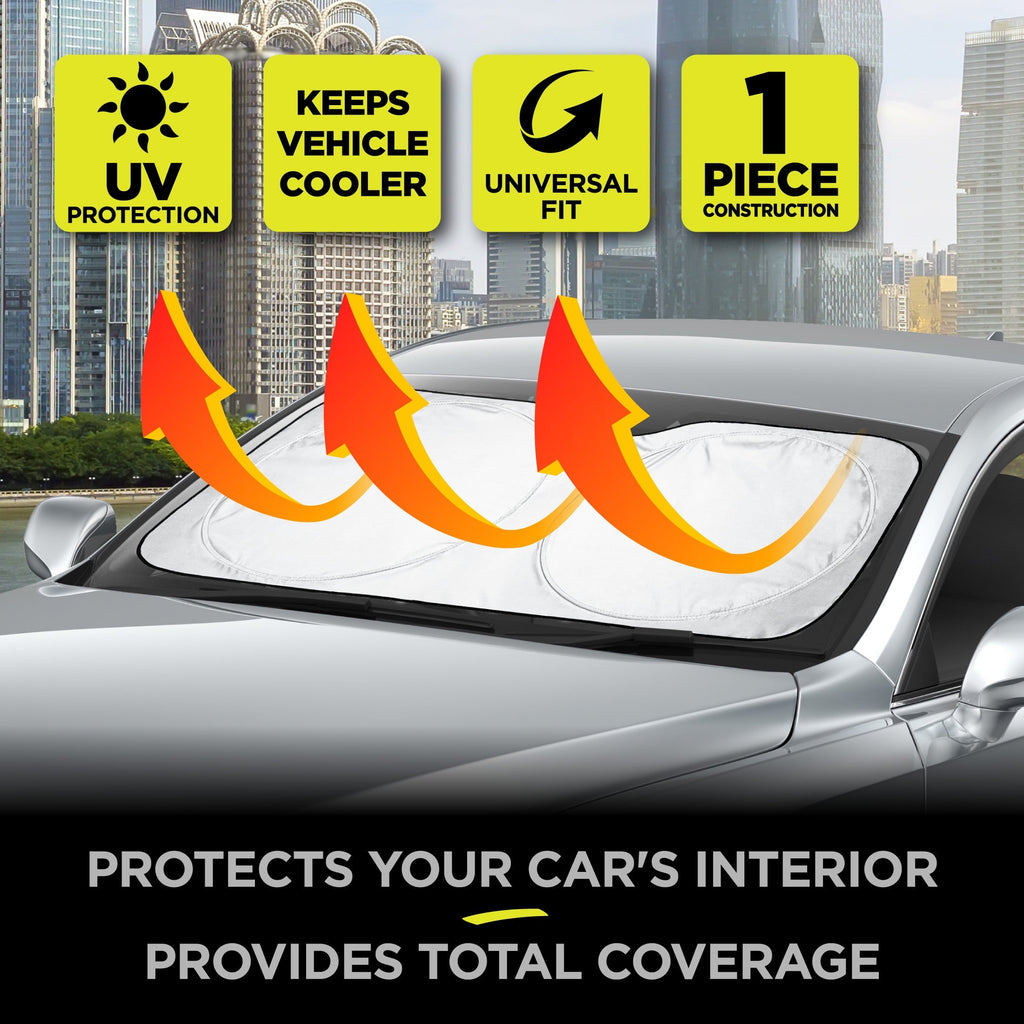 Auto Drive Double Rings Windshield AD22D-83 Twist Sun Shade 1 Pack, 63"x29.5"