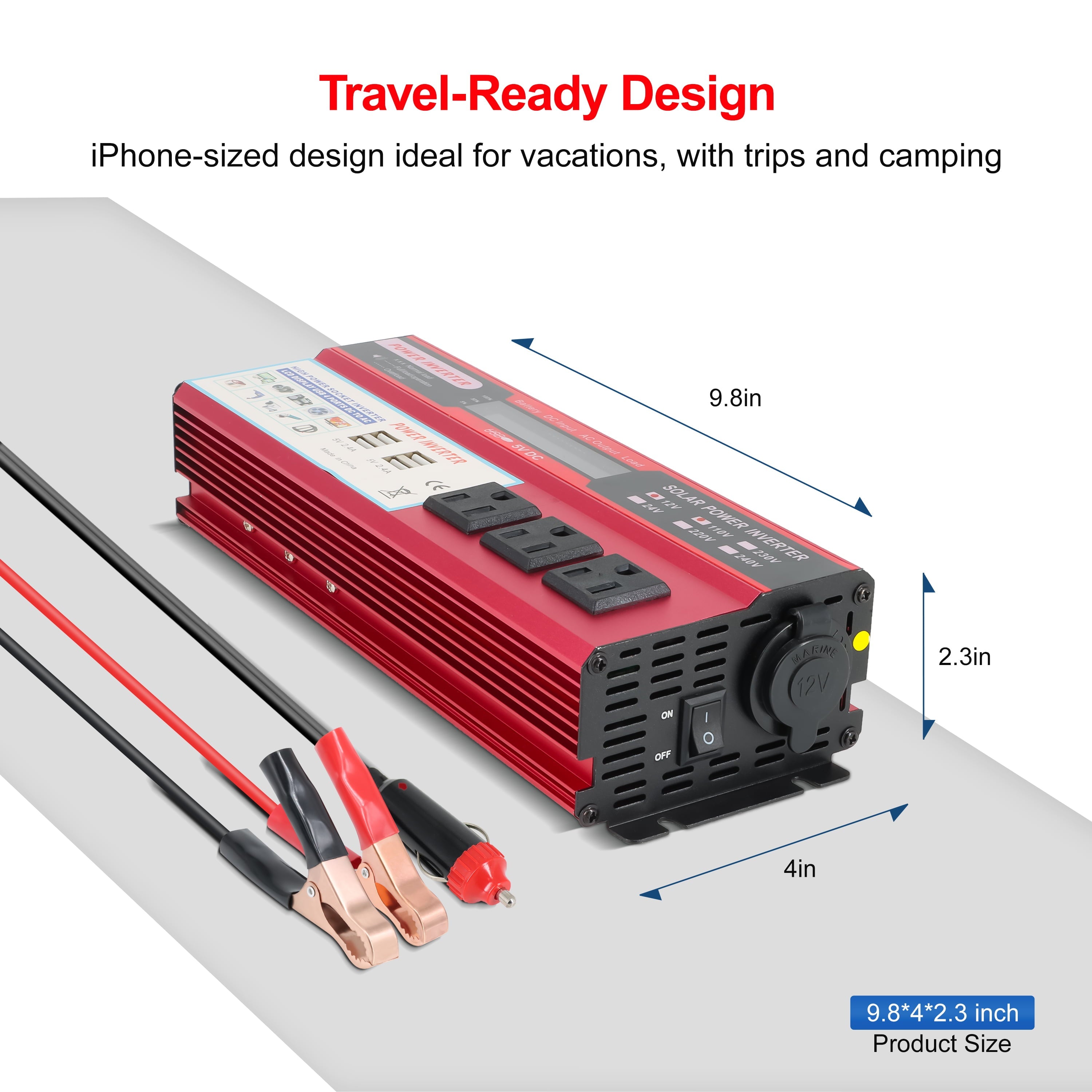 Yyton 2000W Car Power Inverter, Modified Sine Wave Inverter DC 12V to AC 110V 3 AC Converter with LCD Display, 4x2.4 A USB Ports Car Charger, 1 Cigarette Lighter Ports