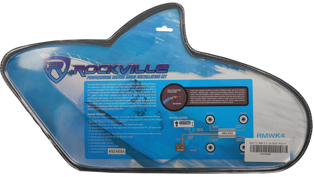 Rockville RXM-F4 Marine 4 Channel Amplifier 2400w Peak/600w RMS+PA Mic+Amp Kit