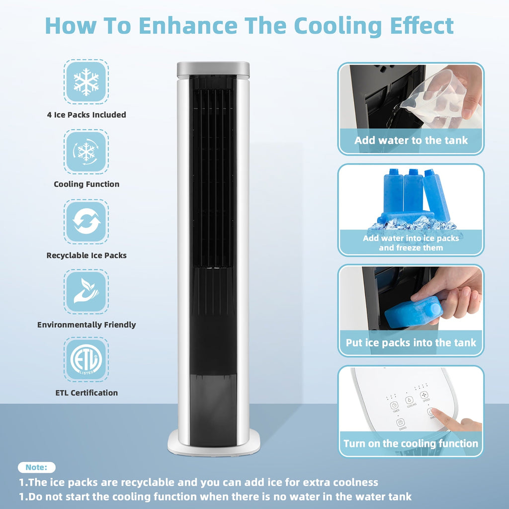 Costway 3-In-1 Portable Evaporative Air Cooler 40'' Bladeless Cooling Tower Fan w/Timer White