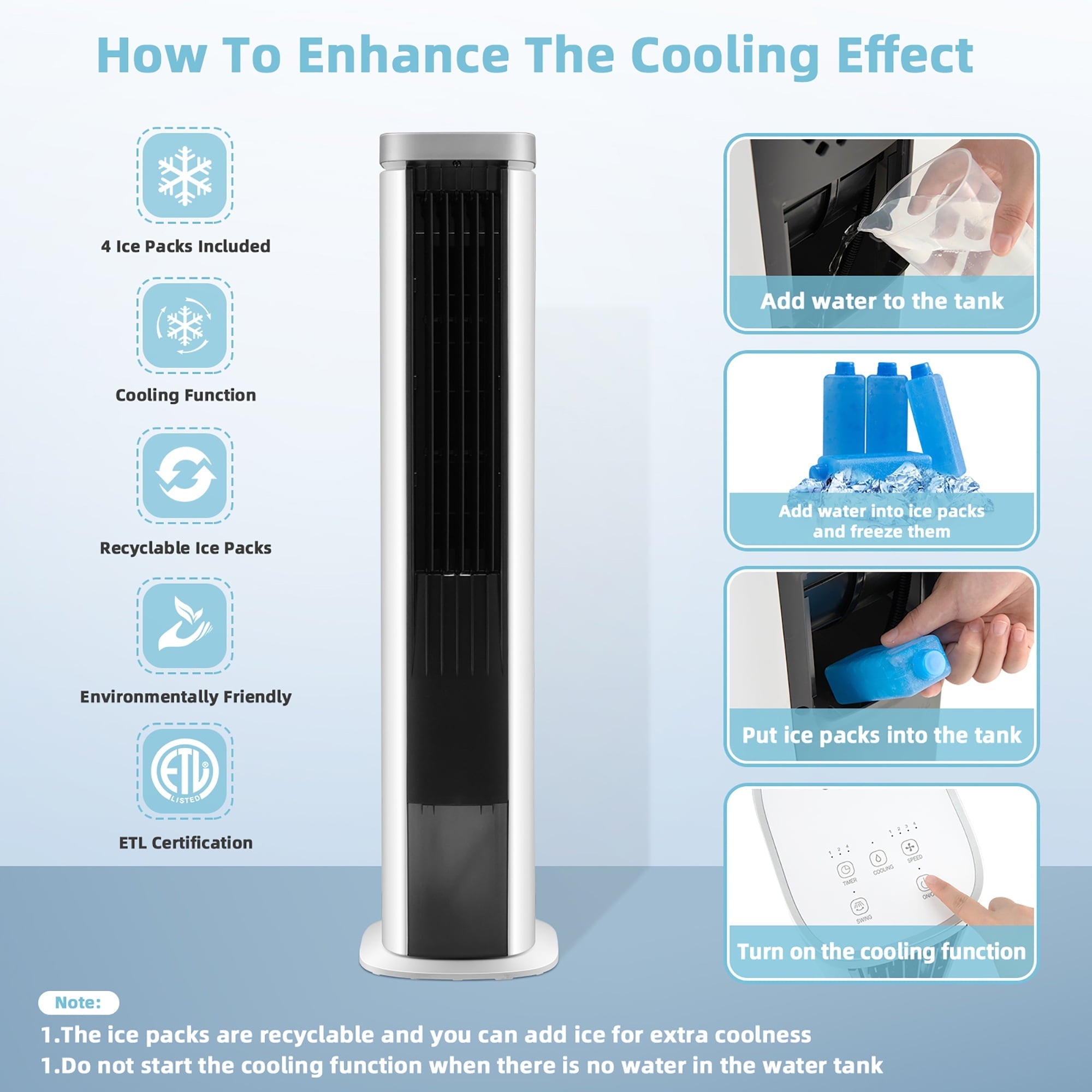 Costway 3-In-1 Portable Evaporative Air Cooler 40'' Bladeless Cooling Tower Fan w/Timer White