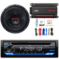 JVC KD-TD72BT Single DIN Bluetooth USB AUX AM/FM Radio CD Player Receiver Bundle Combo with 12" 1800W Peak Power Car Audio Subwoofer, 600W Max Power Waterproof Digital Mono Amplifier, Amp Wiring Kit