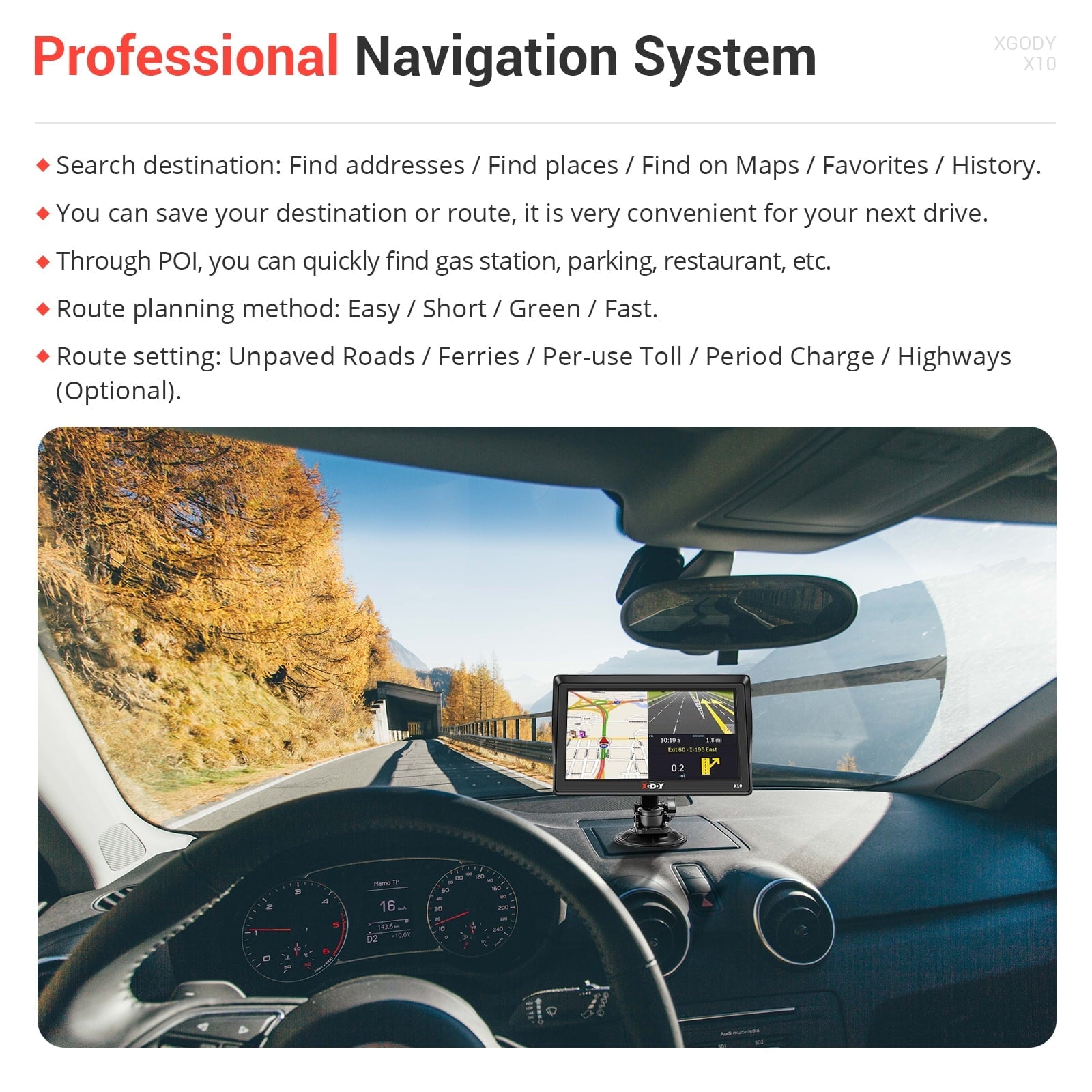 XGODY 9 inch Truck GPS Navigation for Car GPS 2023 Lifetime Free Map Updates GPS for Car with Voice Guidance Speed Camera Warning Route Planning