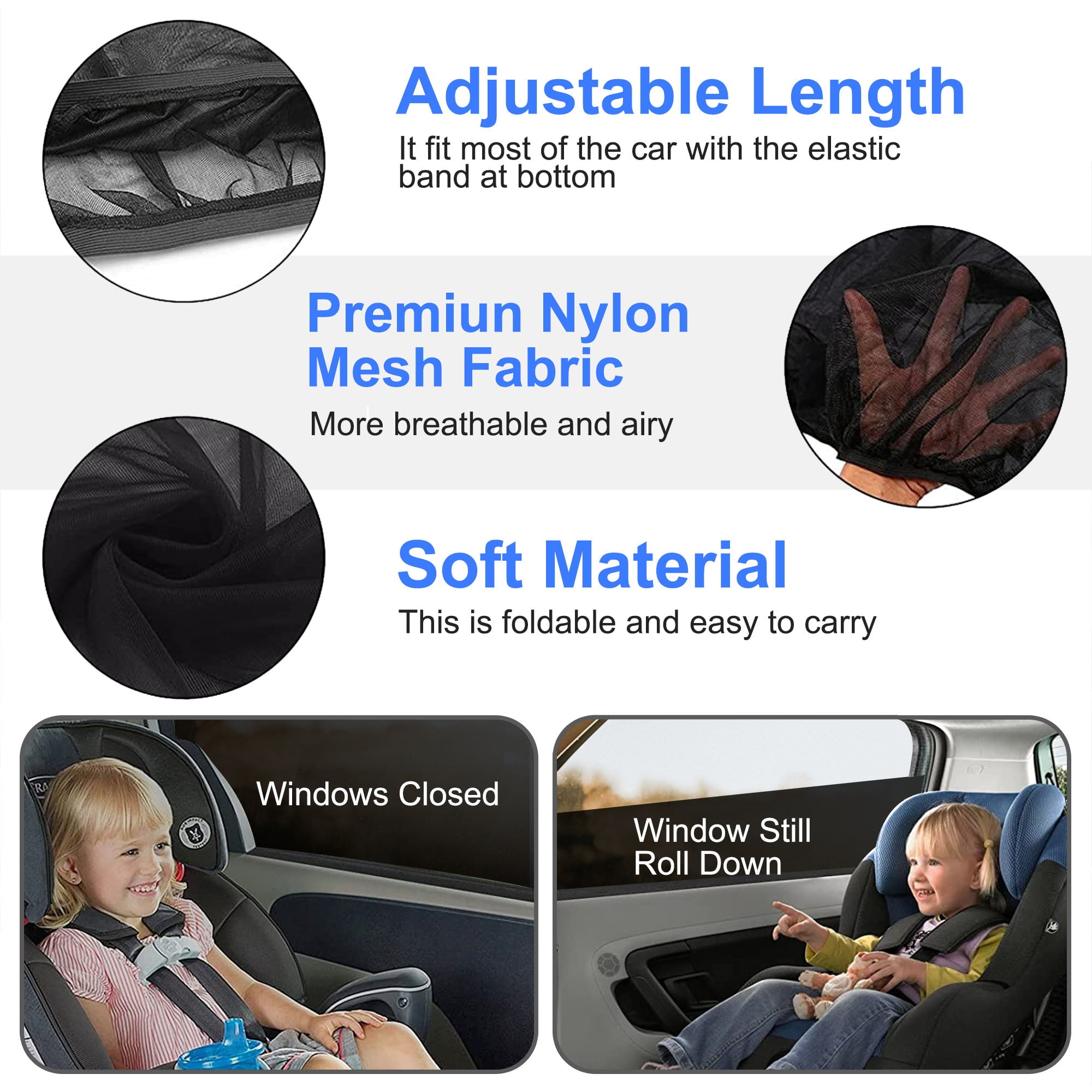 TSV 4Pcs Car Window Sun Shade, Universal Car Window Screens, Breathable Mesh Sun Visor Shades Protect from UV Rays, Sun Glare