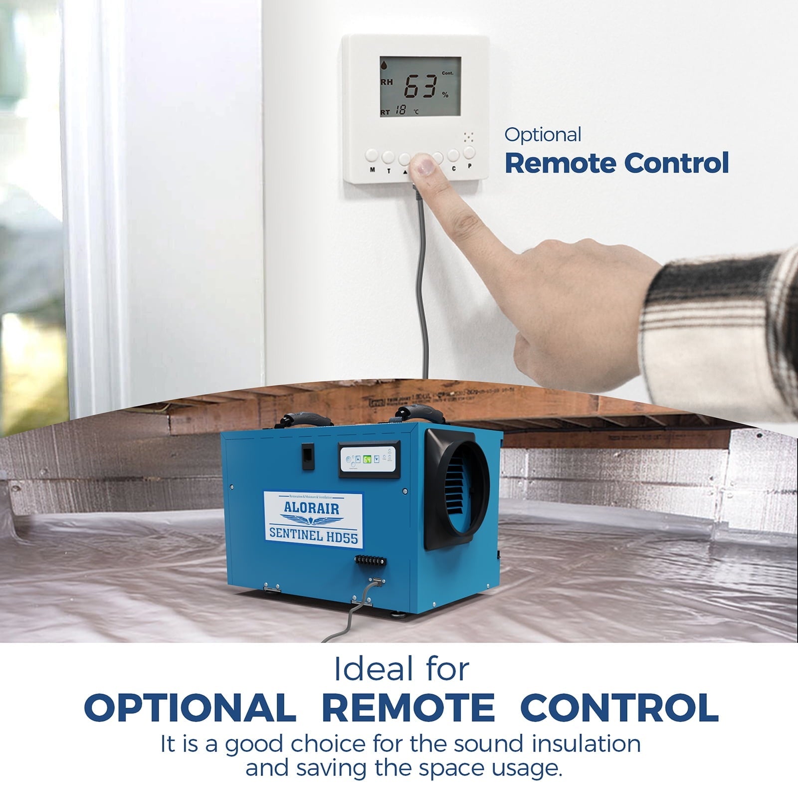 ALORAIR 113 Pints Commercial Dehumidifiers for Basement, Crawl Space Dehumidifier with Drain Hose, Blue