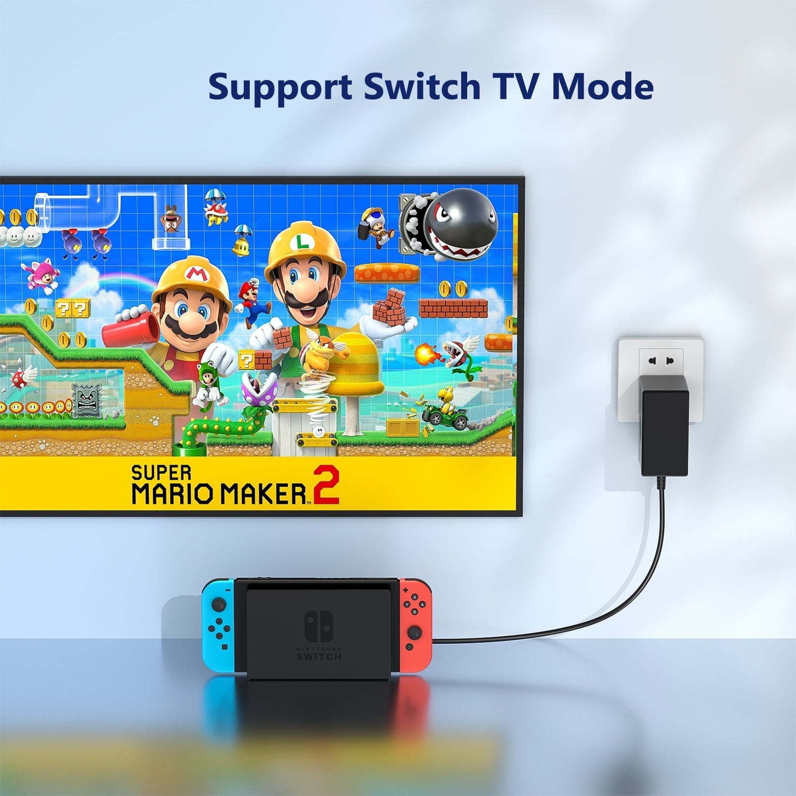 Charger for Nintendo Switch, Switch Charger AC Adapter Power Supply 15V 2.6A Fast Charging Kit Compatible with Switch Dock/Switch and Pro Controller (Support TV Mode)