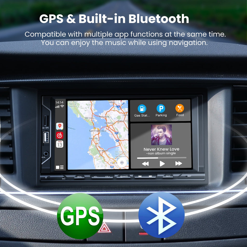 Double Din Car Stereo with Apple Carplay and Android Auto, Car Audio Receiver with Voice Control, 7 Inch Touchscreen Car Radio, Bluetooth, FM, AV in/USB Port, Mirror Link, Backup Camera