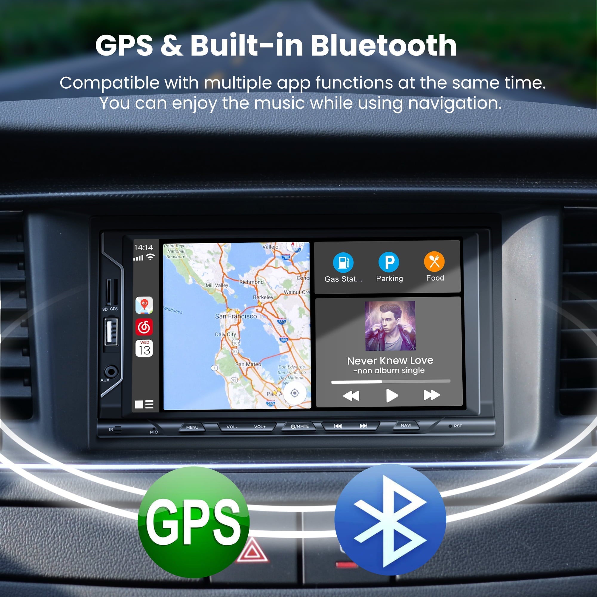 Double Din Car Stereo with Apple Carplay and Android Auto, Car Audio Receiver with Voice Control, 7 Inch Touchscreen Car Radio, Bluetooth, FM, AV in/USB Port, Mirror Link, Backup Camera
