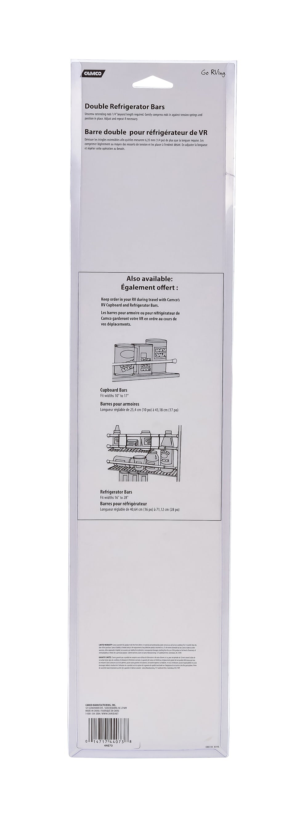 RV Refrigerator Double Bar Set - 16" to 28" White (44073)