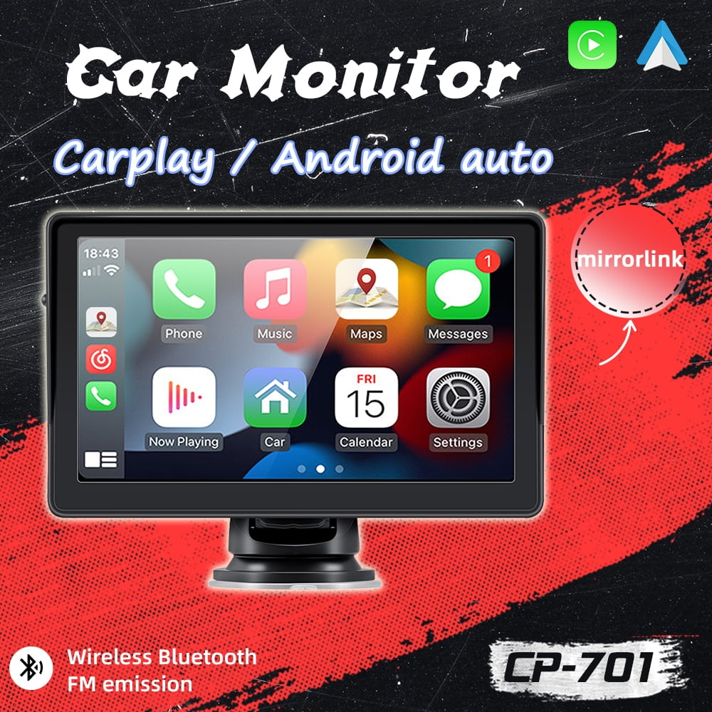 [2023 Newest] Polarlander Portable Wireless Apple Carplay & Android Auto with Steering Wheel Control, 7 inch IPS Touchscreen Car Stereo, Bluetooth Handsfree, WiFi, AirPlay, Dash Windshield Mounted