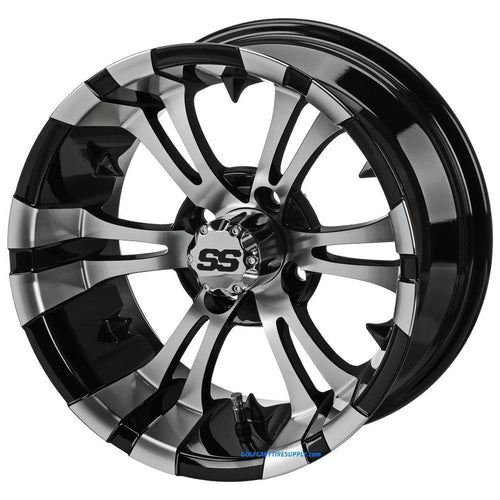 14" Vampire Machined/ Black Aluminum Wheels and 205/30-14 DOT Street Tires Combo - Set of 4