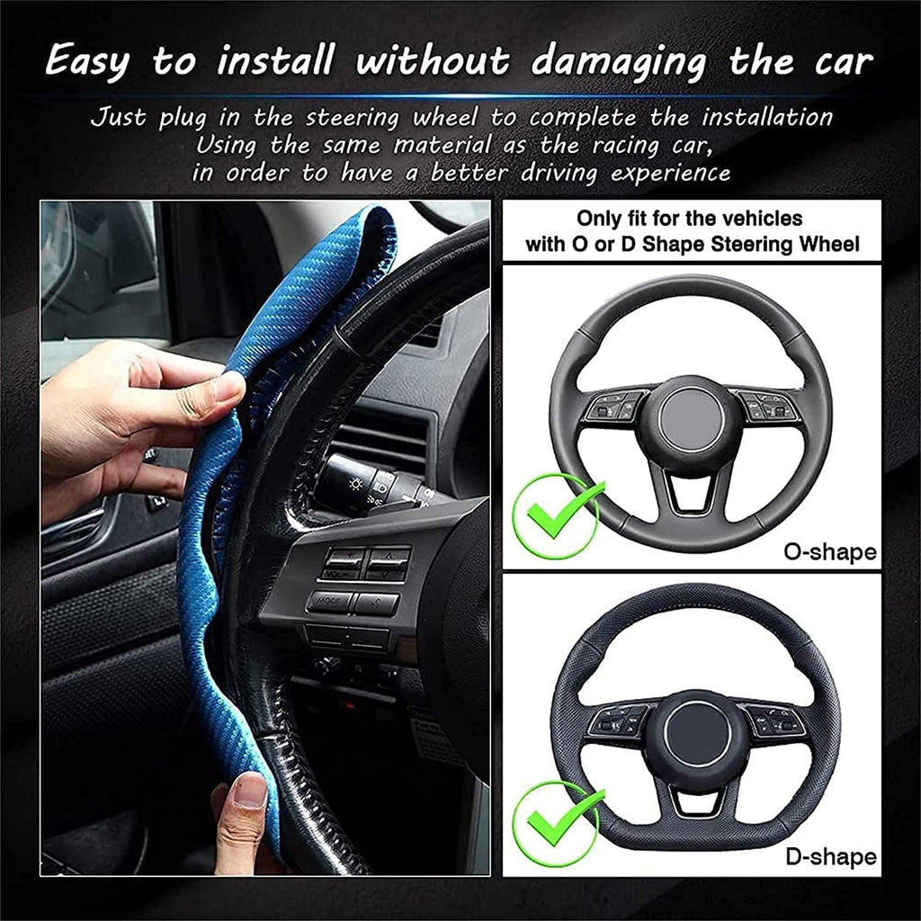 Anti-Slip Car Steering Wheel Cover, Universal 14.5 Inch Carbon Fiber Car Steering Wheel Protector Cover, Car Steering Wheel Accessories (Carbon Fiber) red