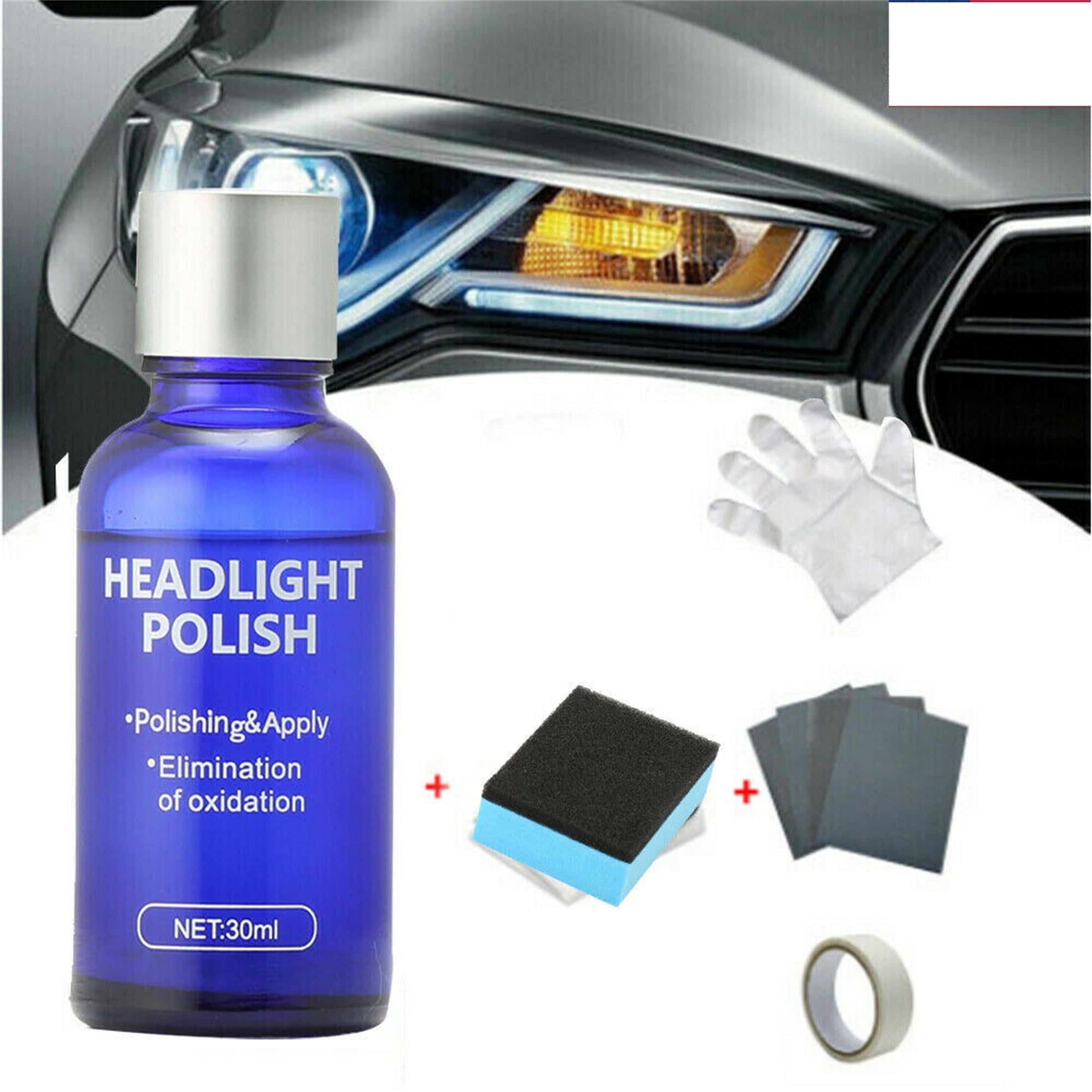 Car Headlight Cover Lens Restorer Repair Liquid, Polish Cleaner Kit, Restoring Beam Output(30ml)