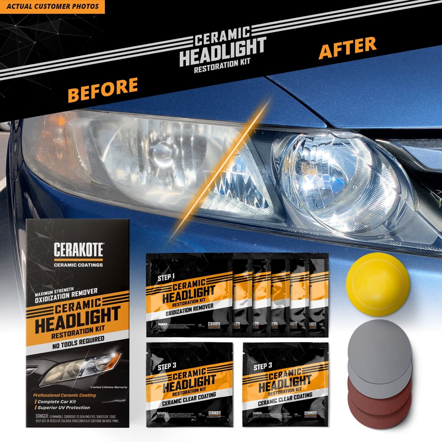 CERAKOTE® Ceramic Headlight Restoration Kit - Maximum Strength Oxidation Remover