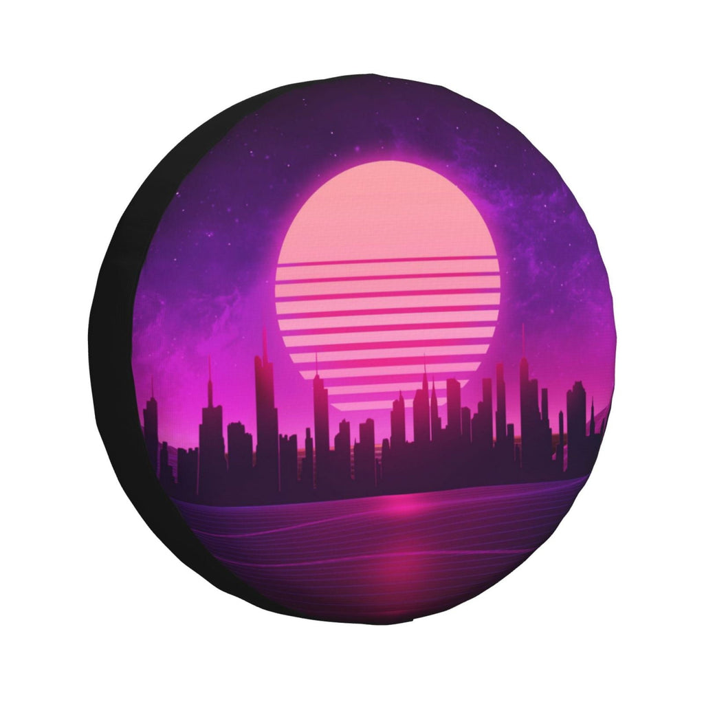 DouZhe Waterproof Spare Tire Cover, Cyberpunk City Night Landscape Prints Adjustable Wheel Covers Fit for Jeep Trailer RV SUV Car, 14 inch