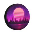 DouZhe Waterproof Spare Tire Cover, Cyberpunk City Night Landscape Prints Adjustable Wheel Covers Fit for Jeep Trailer RV SUV Car, 14 inch