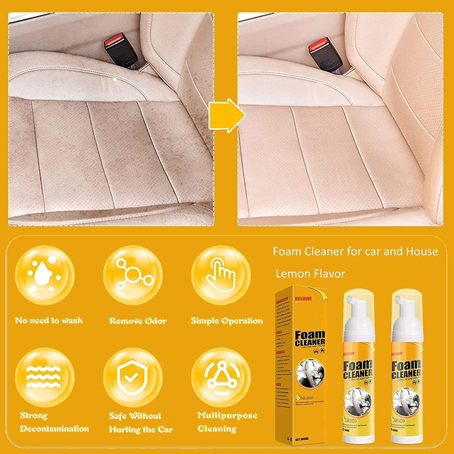 Car Magic Foam Cleaner, Foam Cleaner for Car, Foam Cleaner All Purpose, Neat Freakz Multi-Purpose Foam Cleaner, Powerful Stain Removal Kit (100ml, 3pcs)