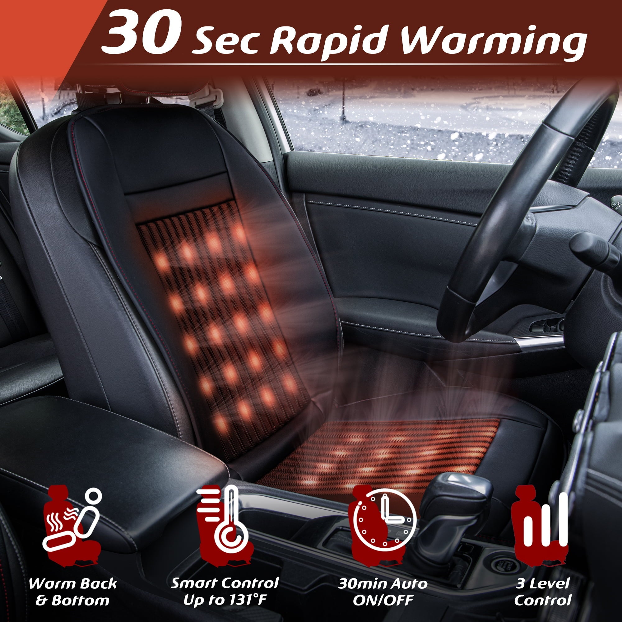 Paffenery Luxury Heated and Cooling Car Seat Cover, Ventilated Cooling Car Seat Warmer Cushion 12-24V Universal Fit, Fashion Black