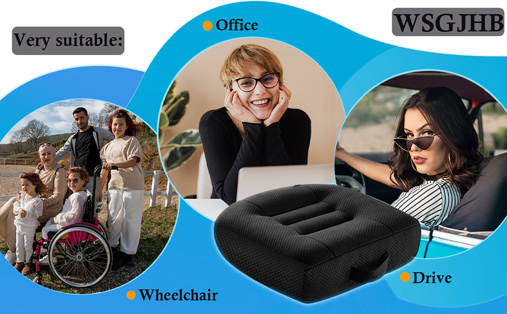 Adult Booster Seat Cushion, Car Seat Cushions for Short People/thick Office Chair Booster Seat Increase Field of View, for Trucks, Car, Office Chair, Home, Wheelchair,angle Lift Seat Cushion (black)