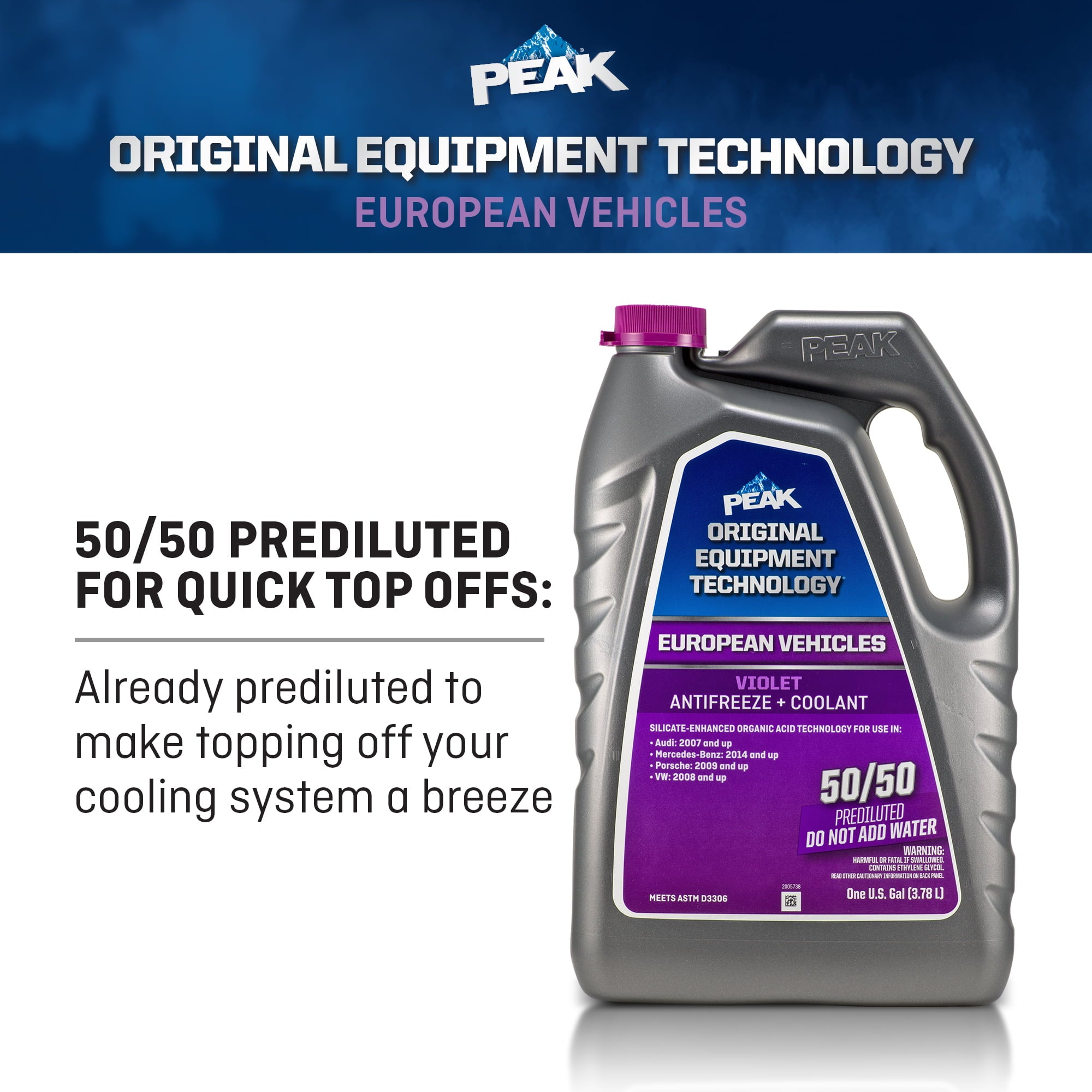 PEAK® ORIGINAL EQUIPMENT TECHNOLOGY Antifreeze + Coolant For European Vehicles - Violet