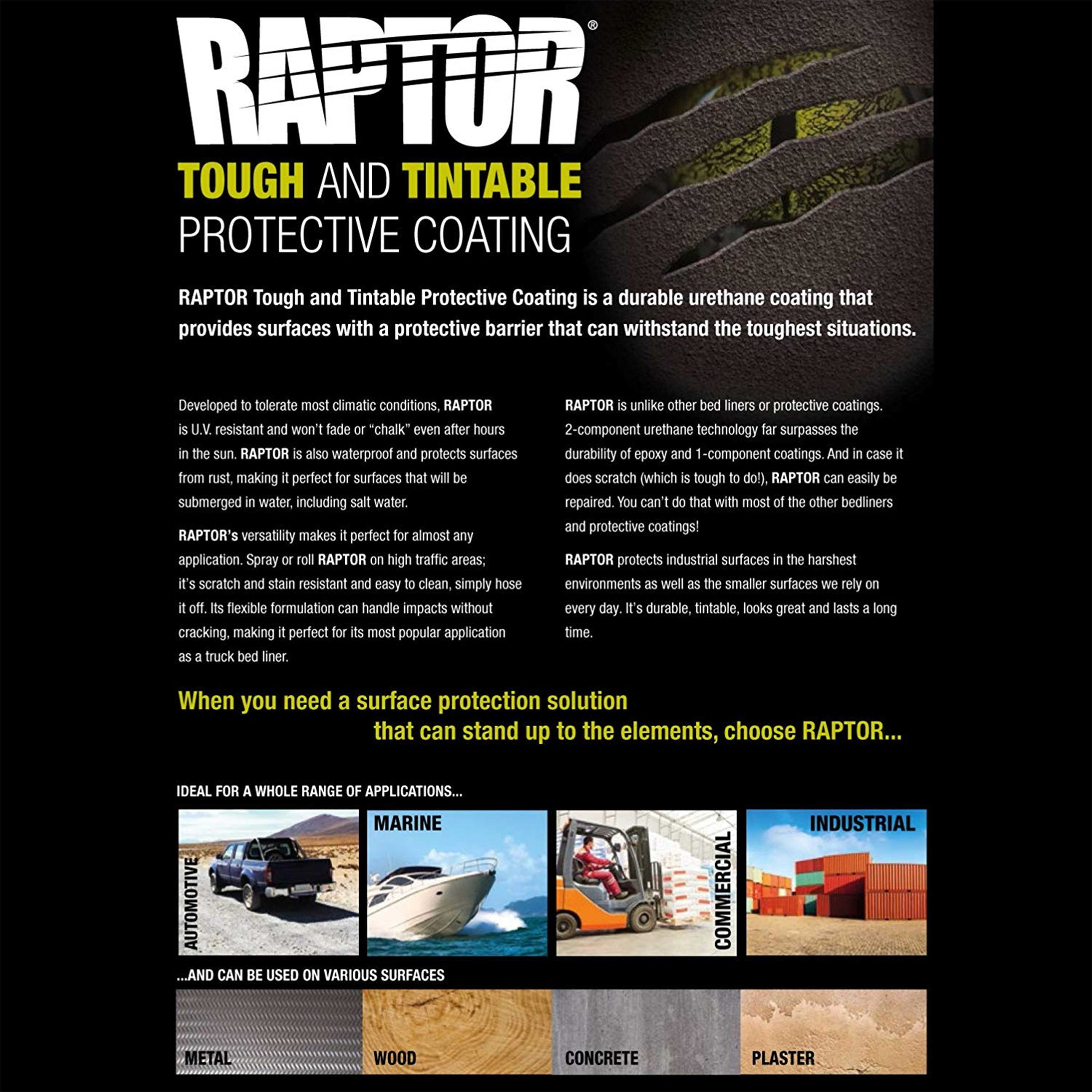 Custom Shop U-Pol Raptor Tintable Urethane Spray-On Truck Bed Liner 1 Quart Kit with Hardener