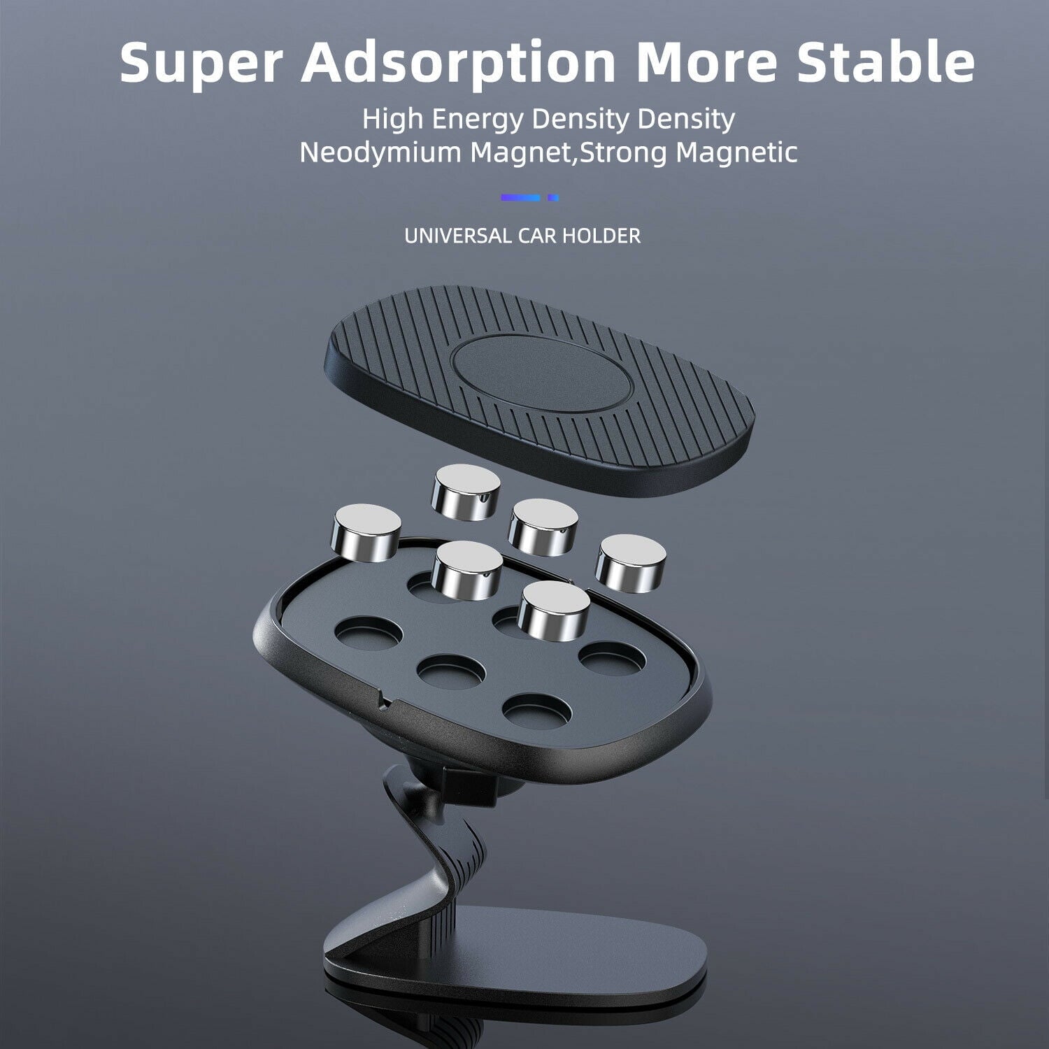 Magnetic Phone Car Mount,Built-in Strong Magnets, 360° Rotation Dashboard Magnetic Car Phone Holder Mount