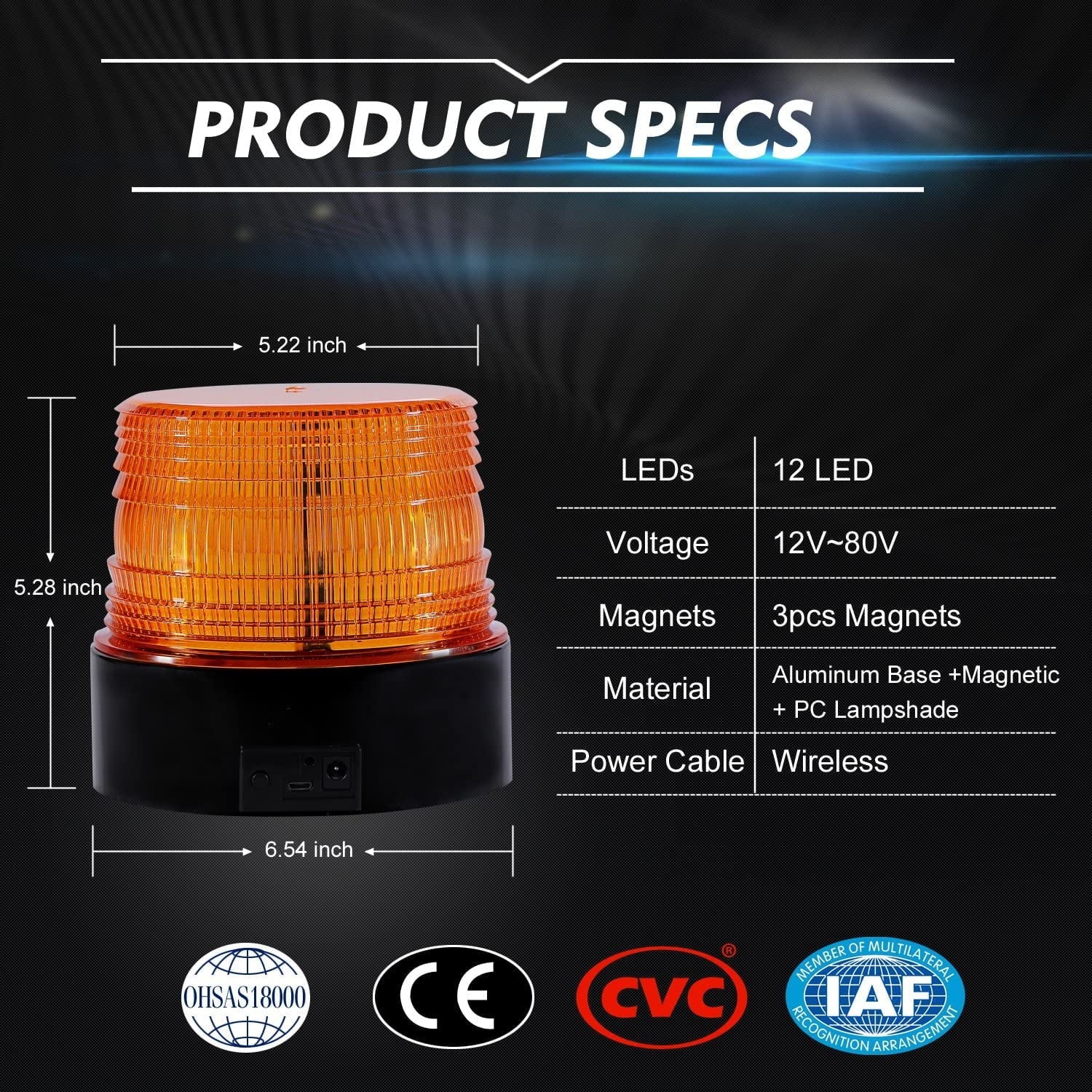 Rechargeable Led Strobe Light, Antom Amber Emergency Magnetic Flashing Warning Beacon for Vehicle