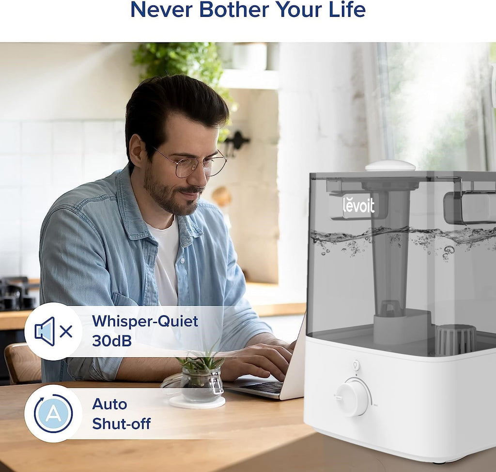 Levoit Cool Mist Humidifier for Room, Top Fill Vaporizer for Large Rooms with Nightlight, 6L, Classic 300, Gray