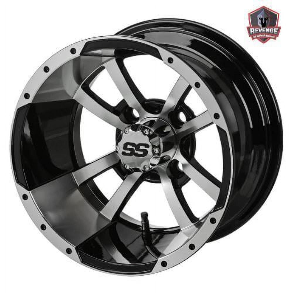 12" Maltese Machined Black Golf Cart Wheels and Tires Combo (215/35-12) Set of 4