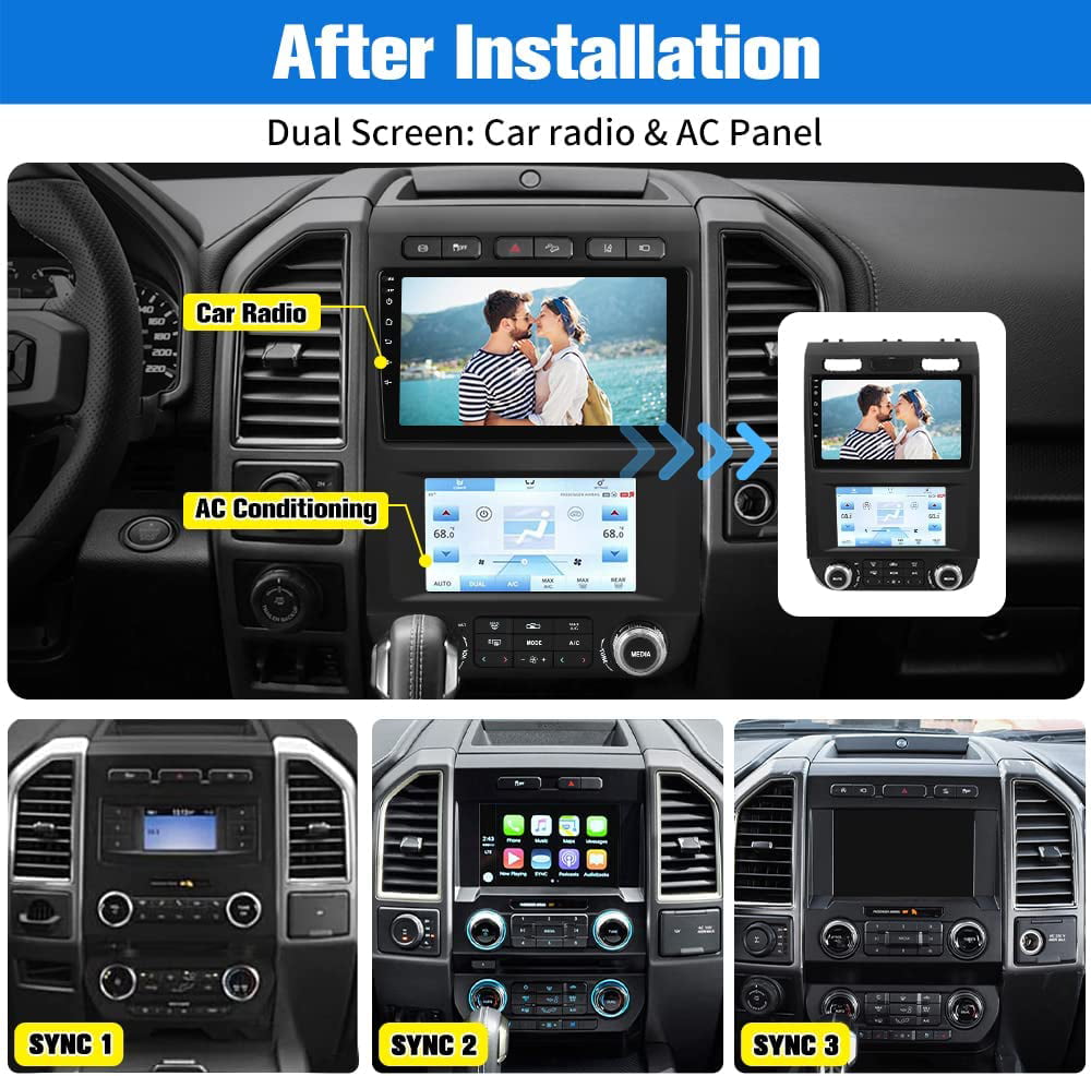 AWESAFE Dual Screen Car Radio Stereo for Ford F150 2015 2016 2017 2018 2019 2020 , Touch Screen Car Navigation with Digital AC Climate, Built in Carplay/Android Auto/4G WiFi (4G+64GB)
