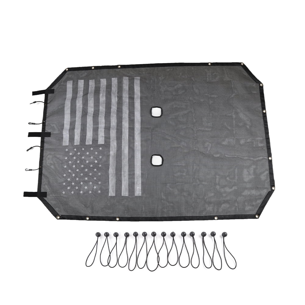 CheroCar Sun Shade Mesh Sunshade Bikini Top for Jeep Wrangler JK 2007-2017, Black US Flag