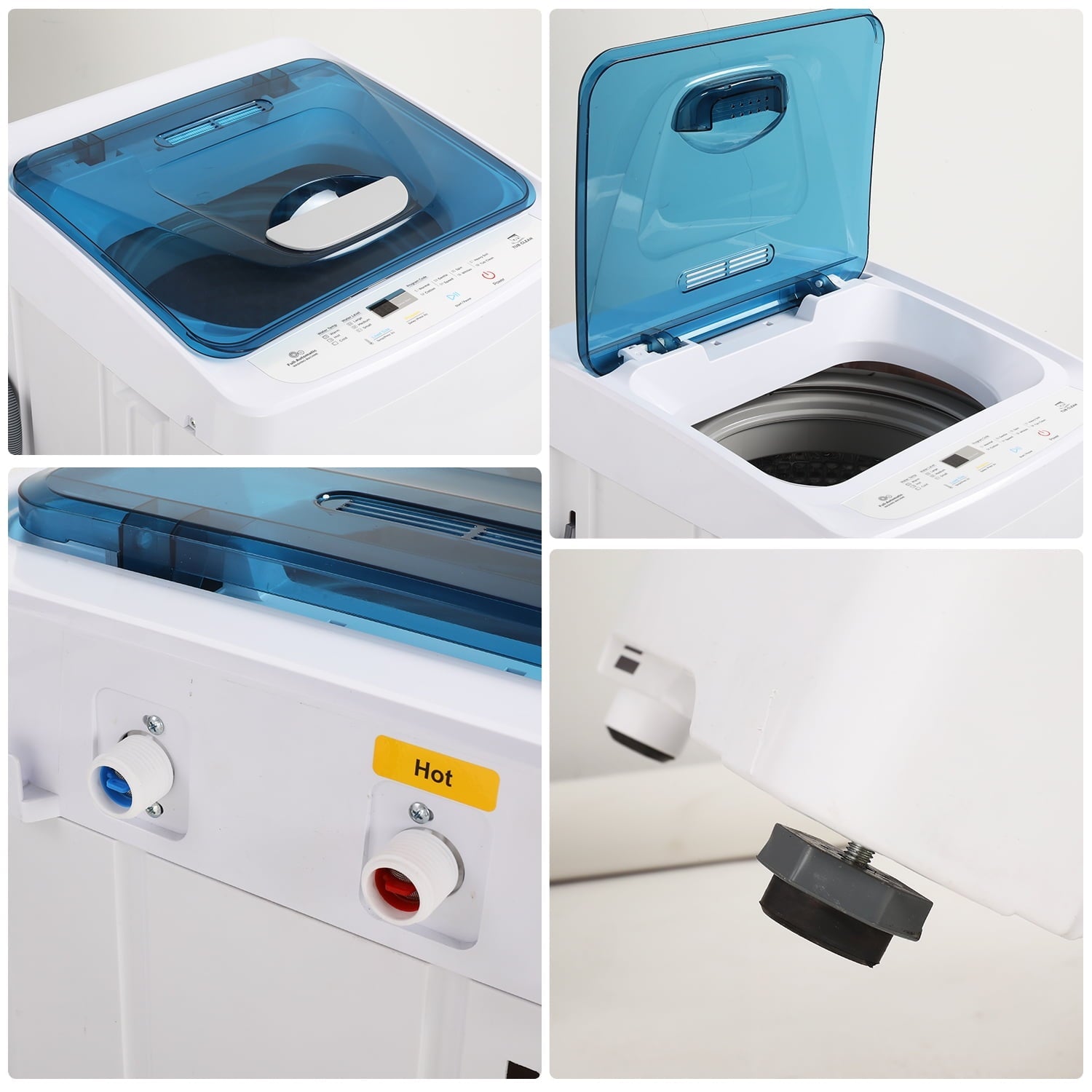 Tikmboex Fully Automatic Washing Machine, 17.8lbs Washer and Dryer Combo with Dual Inlets for Hot and Cold Water, Portable Washing Machine with LED Display & 1 Adjustable feet & Wheels