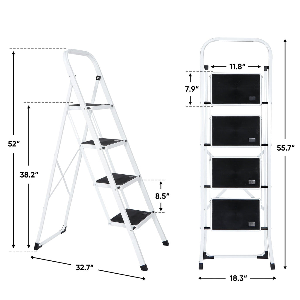 ZENSTYLE Folding 4-Step Ladder Anti-Slip Platform 330 lbs Capacity Portable Steel Frame