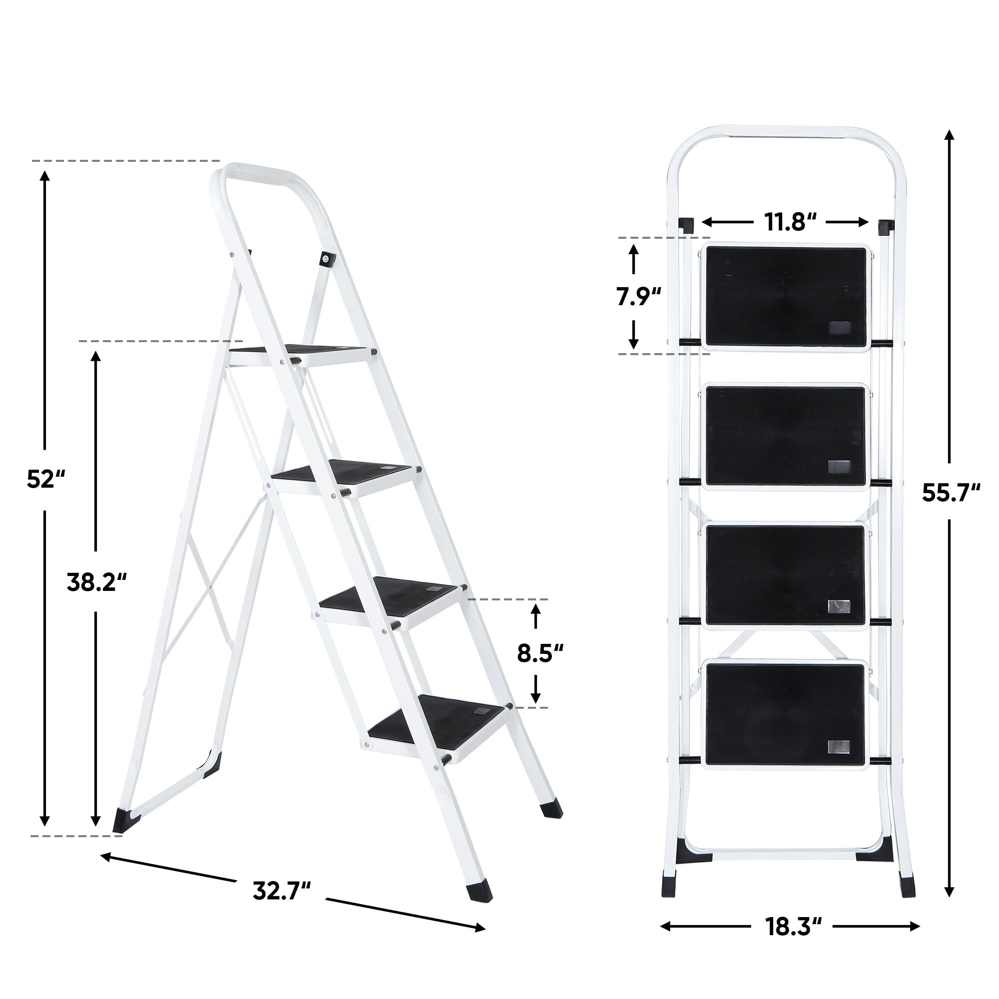 ZENSTYLE Folding 4-Step Ladder Anti-Slip Platform 330 lbs Capacity Portable Steel Frame