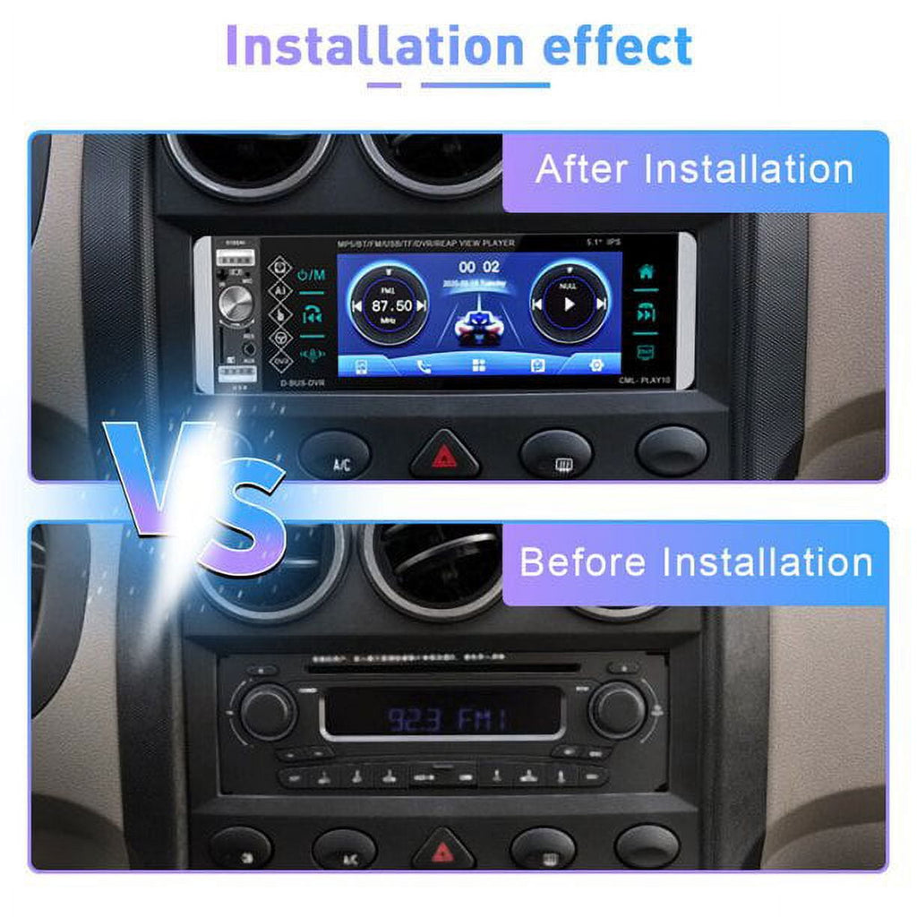 Podofo Single Din 5.1'' Car Stereo Radio Apple Carplay Android Auto Touch Screen Car Multimedia MP5 Player Bluetooth Mirror Link FM USB, with Back Up Camera