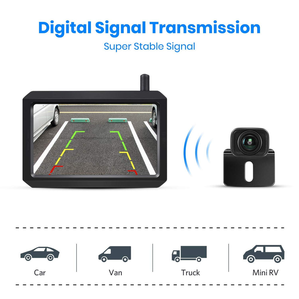 Auto-Vox Backup Camera Wireless 5'' Monitor Kit, Waterproof Rear View Camera Reversing Parking System for Trucks, SUV, and Universal Cars